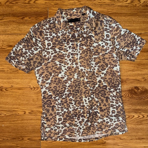 Allsaints Men’s Can Tho Leopard Print Relaxed Short Sleeve Camp Collar Shirt - Picture 8 of 9